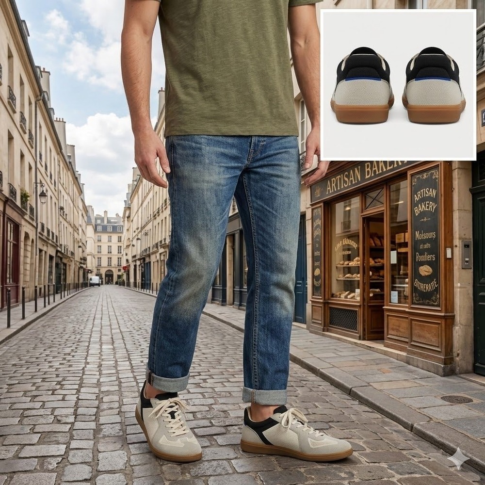 Rothys RS01 Men 10 Bone‎ Black Gum Sole Knit Low Top Sneakers US M10 EU 43